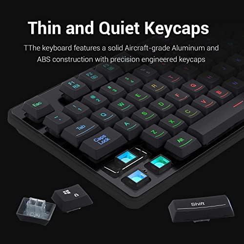 Детска клавиатура Redragon K509-RGB за PC със 104 клавиша, на Тихо нисък профил RGB клавиатура със задно осветление,