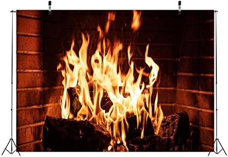 Loccor Плат 5x3 фута Камина Огън за Изгаряне на Фона Коледна Зимна Горящата Камина с Дърва за огрев на Трупи