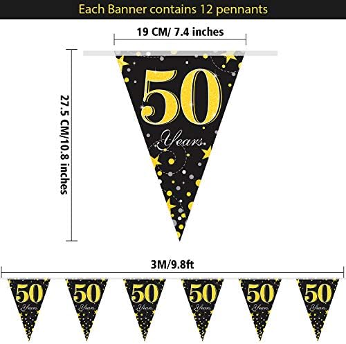 5 Опаковки Украса за партито за 50-ия рожден ден, Вимпел-Банер, Черно Златен Банер на 50 Години, Триъгълен Флаг,