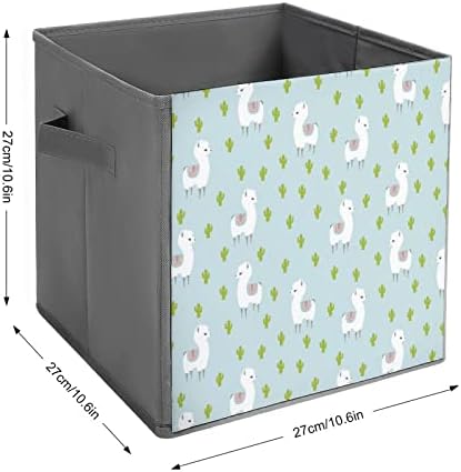 Лама Алпака и Кактус Сгъваем Текстилен Кутия За Съхранение на Кубчета Органайзер Сгъваема Кутия с Дръжки