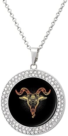 Сатанинская Главата на Козела Символ Забавно Колие Сплав Diamond Circle Медальон Бижута Цвят: Златист, Сребрист