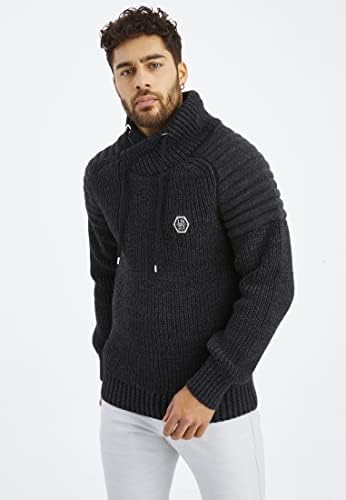 Мъжки вязаный пуловер На Nelson | Монтиране трико с дълги ръкави | Hoody в байкерском стил с яка-шал за мъже