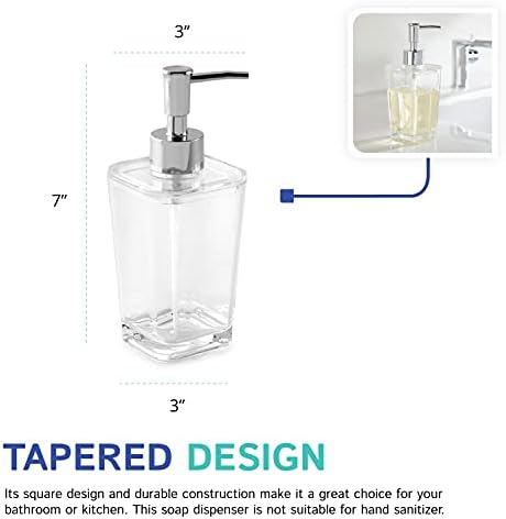 Диспенсер за сапун Huang Clear Acrylic Square от прозрачен акрил за баня | Здрав и елегантен дизайн го Прави Идеален за кухня или баня | Небьющийся, трайни и компактен дизайн