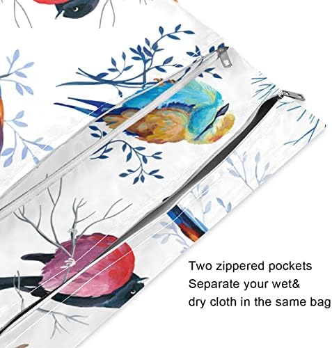 ZZXXB Winter Birds Водоустойчив Влажна Чанта за многократна употреба Текстилен Влажна Пелена Суха Чанта с Джоб