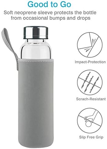 Бутилка за вода от borosilicate стъкло с Херметически Капак и Защитно Неопреновым ръкав 32 грама / 16 унции