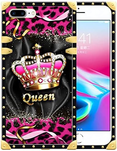 Калъф DAIZAG за iPhone 8 Plus, Леопардовый Златен Калъф с диаманти за iPhone 7 Plus за момичета, Квадратни Напълно