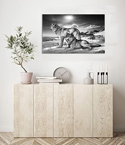 Faxiasho Вълк на Снежна Планина Печат върху Платно Монтиране на Изкуството на Черно-Бялата Живопис Картина за