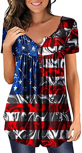 Дамски Тениски с дълъг ръкав, Дамски Модни Риза с Принтом на Деня на Независимостта, Блуза с V-образно деколте