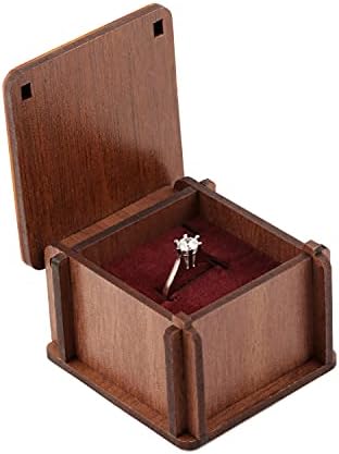 LUCCE Дървена Кутия за пръстени за сделки Тънък - Малка Кутия за годежни пръстени на Дърво - Златен Огледален ефект, Дърво на живота, Модел Селски Сватбени декорации за
