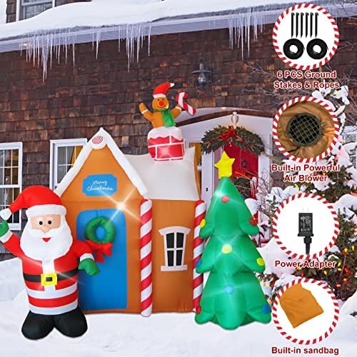 Коледни Надуваеми Играчки дължина от 6 Фута, Надуваеми Натруфен Къщи с Дядо Коледа и Коледната Елха, Led Светлини,