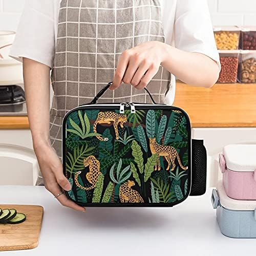 Леопардовая Палма, Тропически Чанта За Обяд Подвижна Кожена Кутия С Дръжка Държач За Приготвяне На Храна За
