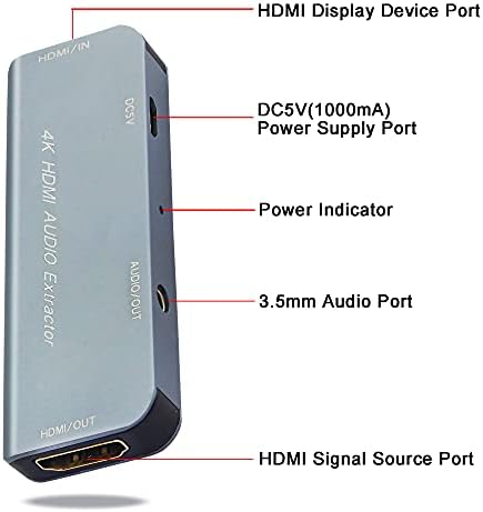Аудио екстрактор GINTOOYUN 4K, HDMI, Сплитер HDMI към HDMI и аудио, Конвертор и HD видео, 3,5 мм аудио, Поддръжка