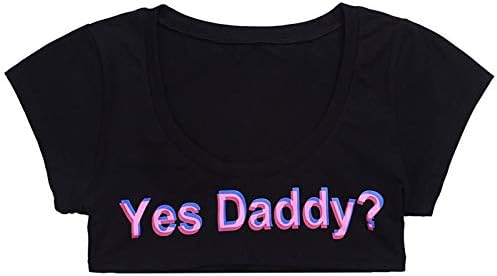 TAIKMD Дамски Памучни Тениски С Къс ръкав Yes Татко, Скъсяване на Върховете, Мини-Сутиен, Блузи, Спортни Тениски