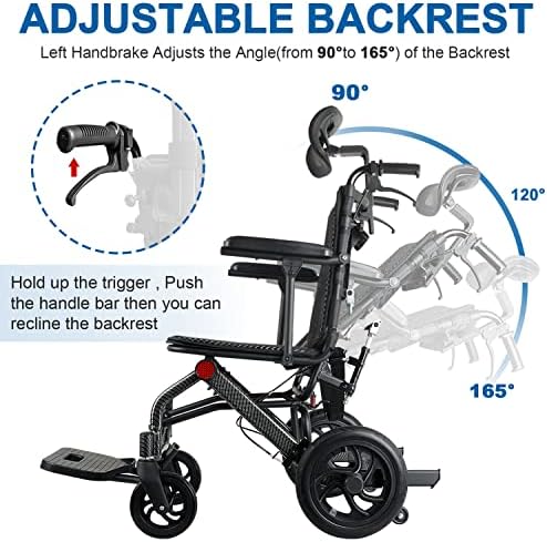 Стол-количка Broobey с флип от облегалката Тегло 29 паунда за възрастни и стари хора, Инвалидни колички за пътуване,
