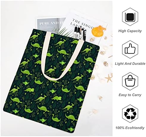 Динозаврите и Цветя Холщовая Чанта-Тоут С Принтом Хранителни Чанти за Пазаруване, Подарък за Жени и Мъже