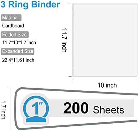 Стандартна подвързия Comix на 3 пръстени с диаметър 1 инч, с прозрачен капак, капацитет 200 листа хартия във