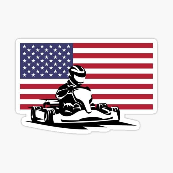 Картинг Картинг Флаг на САЩ Състезателна Стикер, 5 инча - Автомобилна Броня, Стикер На стената, Прозореца, Каска