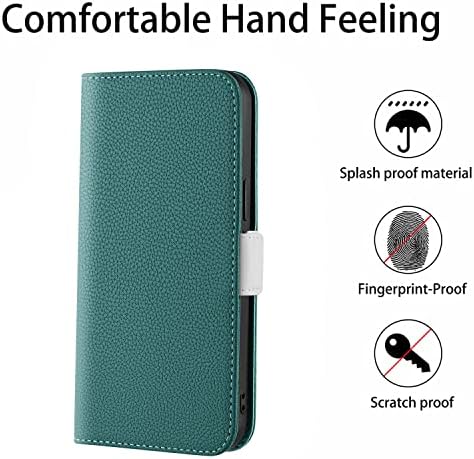 Чанта-портфейл XYX за Samsung A34 5G, Защитен калъф с панти капак от изкуствена кожа модел Личи и отделения за карти-на каботажните за Galaxy A34 5G, Тъмно зелен