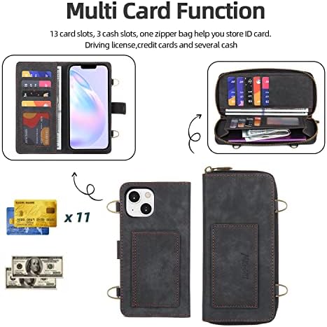 Чанта-портфейл TwoHead за iPhone 14, Мултифункционален чантата си през рамо, 3 в 1, Сменяем Магнитен калъф-портфейл