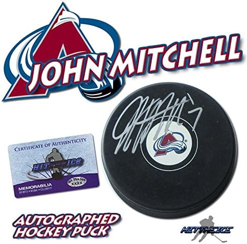 Джон МИЧЪЛ подписа шайбата КОЛОРАДО АВАЛАНШ с НОВ номер 1 в COA - за Миене на автографи в НХЛ