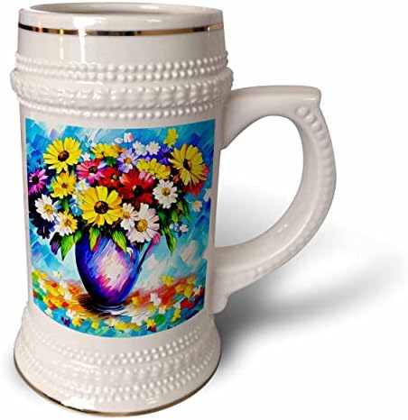 3. Поставете красив букет от цветя в синя ваза в пъстра чаша за стейна обем 22 грама (stn-374977-1).
