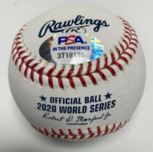 Адам Коларек подписа договор с PSA 3T18136 World Series 2020 Топка Dodgers с надпис - Бейзболни топки с автографи