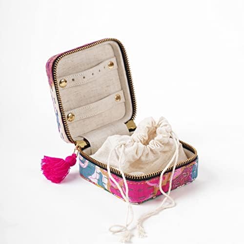 Квадратна ковчег за бижута Vliving Kantha Off White, подарък за пътуване, подарък подружке булка-4X4