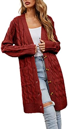 Жена Жилетка Голяма Плетени с дълъг ръкав с дължина 2022, Отворен Отпред, Копчета, Плътно Уютно Палто-Пуловер