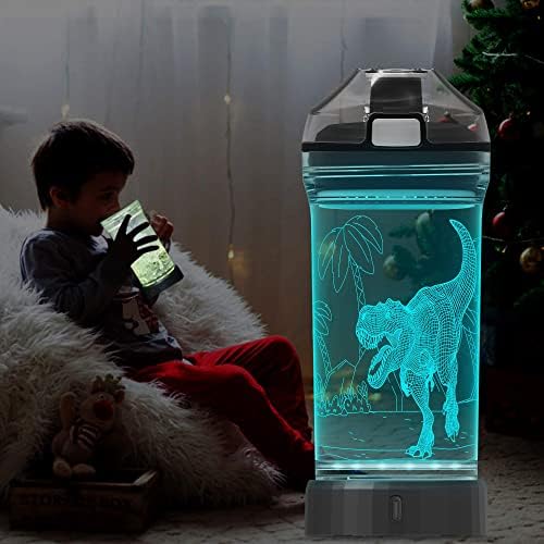 Бебешко шише за вода Lightzz с 3D светящимся Динозавром с led подсветка - 14 грама Без Тритана и Бисфенол А