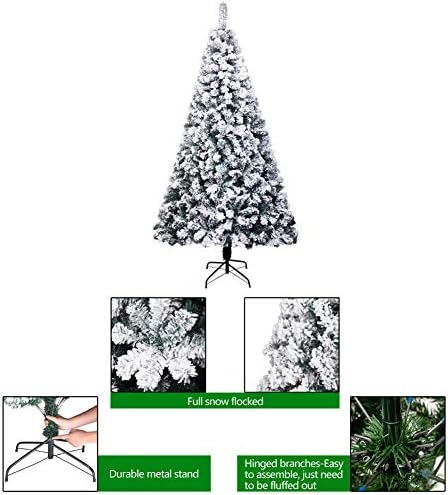 ZPEE PVC Снежни коледни Елхи, Бяла Изкуствена Коледна Бор На Панти, 6 фута Коледно Дърво За Партита, Метална
