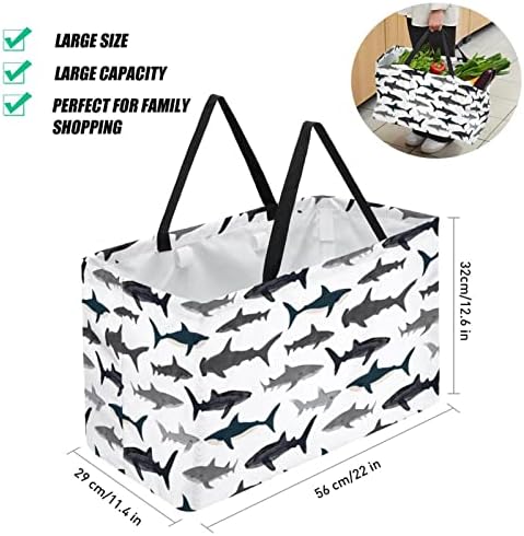 Многократна употреба за Хранителни стоки Чанта с дизайн на акула, Лека Чанта-Мъкна за рециклиране с дръжка за