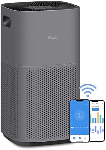 Пречистватели на въздух LEVOIT, умен Wi-Fi интернет и монитор ФПЧ2.5, 990 кв. фута, Сиво и пречистватели на
