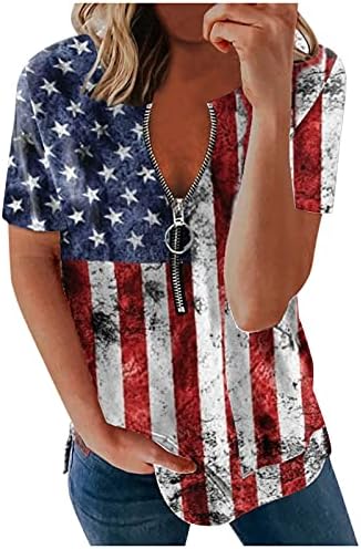 Дамски Потник с качулка на 4-ти юли, на Женската Риза, Ден на Независимостта, Ежедневна Блуза-Туника с Къс ръкав