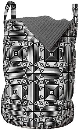 Модерна чанта за дрехи Ambesonne, Райета, Геометрични модел с Завитушками и плочки, с Квадратна форма, Кошница