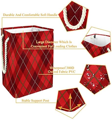 Кошница за дрехи Inhomer В Клетка от Шотландки Червен Цвят с Класически Дизайн, Сгъваема Кошница за Дрехи, Твърдо