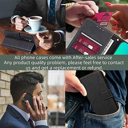 чанта-портфейл за Samsung Galaxy A14 5G, калъф-награда от изкуствена кожа с панти капак и държач за карти, RFID-Принудителна