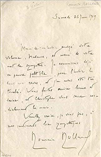Писател Ромен Ролан, ЛАУРЕАТ на НОБЕЛОВА НАГРАДА ЗА ЛИТЕРАТУРА, писмо с автограф, подписана и приложена