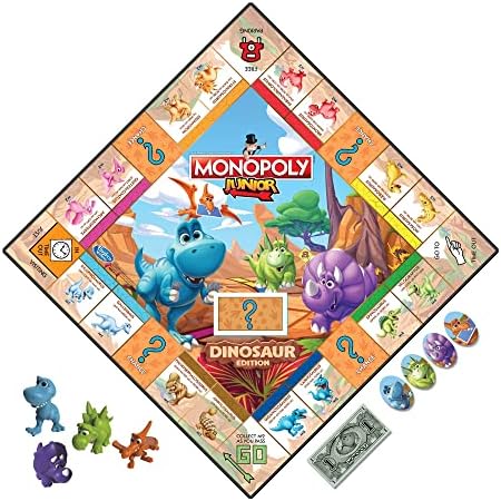 Настолна игра Monopoly Junior Динозавър Edition, Детски игри, Забавни Играчки с Динозаври, Настолна игра с Динозавър
