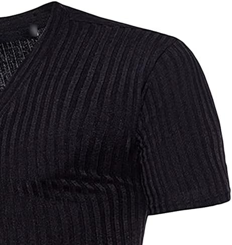 Мъжки Вязаный Пуловер С дълбоко V-образно деколте и Къс Ръкав Muscle Slim Fit, Стрейчевая Тениска С Дълбоко