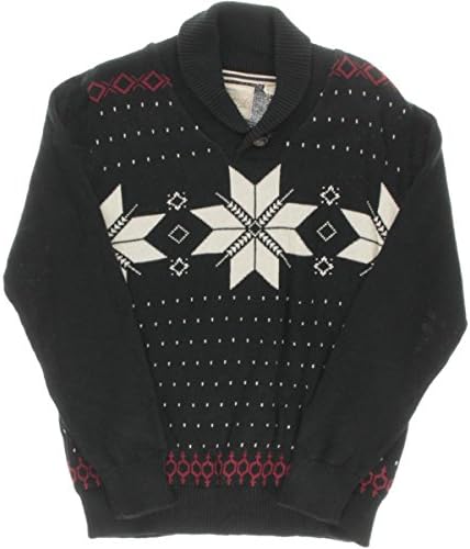 Всички сезони Мъжки пуловер с шалевым яка Fair Isle (X-Large, Черен)
