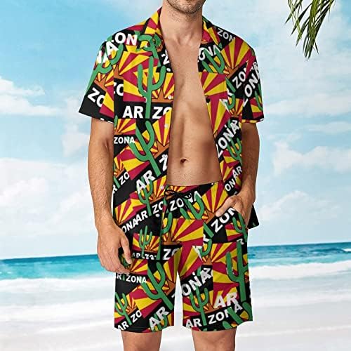 Мъжки плажни дрехи WEEDKEYCAT Cactus с Флага на Аризона, Хавайска Риза с копчета от 2 теми, Комплекти с Къс