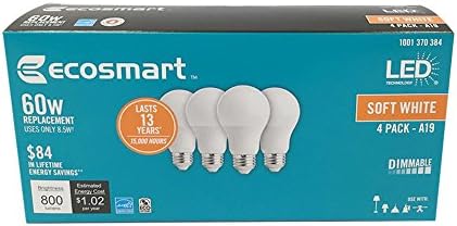 EcoSmart Еквивалент на 60 W Мек Бял A19 Energy Star + Led лампа с регулируема яркост (4 бр.)