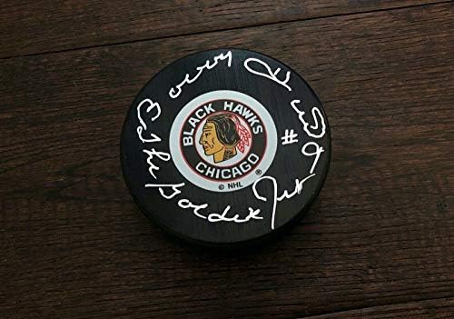 Боби Хъл Чикаго Блекхоукс Подписа Хокей шайба Golden Jet с Автограф от JSA COA - за Миене на НХЛ с автограф
