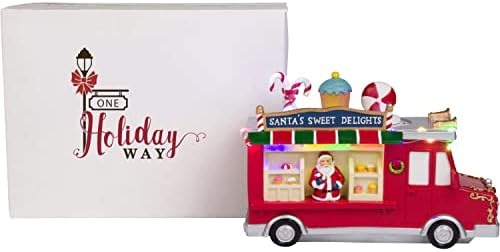 Един Празничен начин Сладки Изкушения Дядо Коледа Камион с Бонбони, Анимирани Осветление, Коледно Градче, Селска