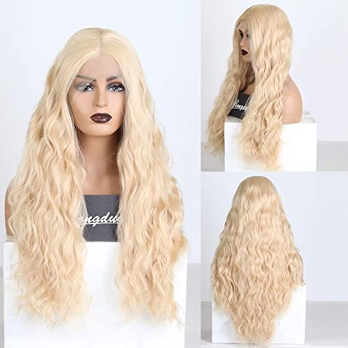 RONGDUOYI RDY Blond най-Дългата Вълна на Вода Синтетични Перука на Дантели от 18 инча Свободни Къдрава Коса