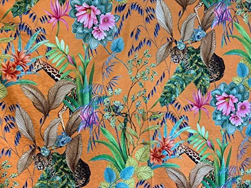 Тонга Orange памучен плат двор Тропически джунгли Материал за шиене по квадратни метра Леопард Жираф Животни