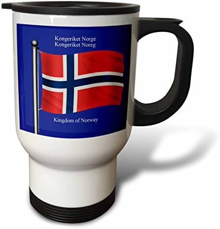 Триизмерен Флаг Норвегия, Кралство Норвегия на английски и норвежки език, Чаша за пътуване от неръждаема стомана, 14 грама
