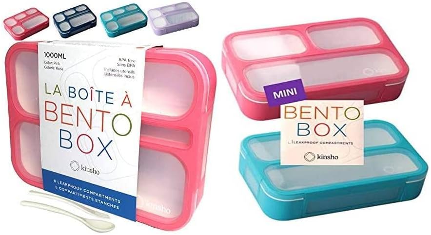 Комплект контейнери за обяд Bento-Box за деца от 6 отделения (розов) + 2 малки обяд-бокс Bento за деца