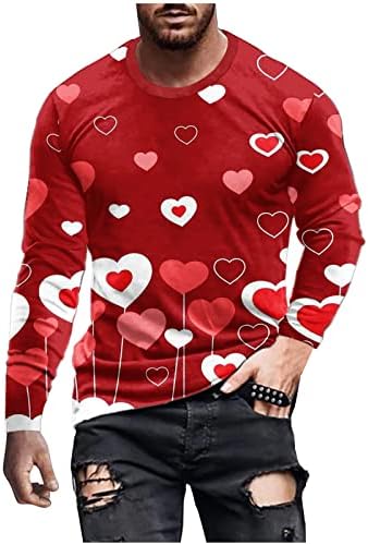 Ризи с дълъг ръкав за мъже, Случайни Пуловер с кръгло деколте, Облегающая Тениска на Свети Валентин, Блузи с