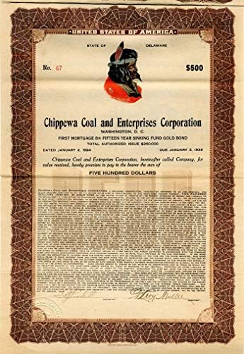Корпорация Chippewa Coal and Enterprises Corporation - Облигации за 500 долара